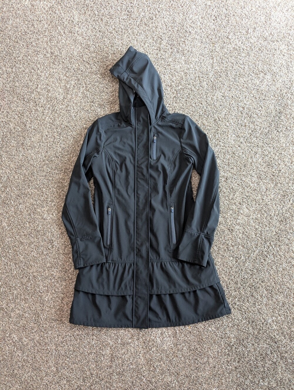 Athleta Sheltered Cove Hooded Coat Jacket Black Tiered Size Small